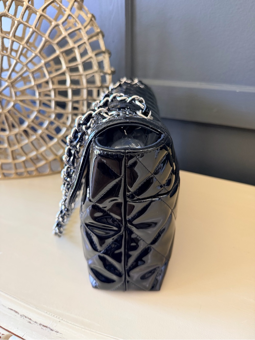Chanel In the Business Flap Shoulder Bag | Black Patent Leather w/black card - Picture 6 of 8